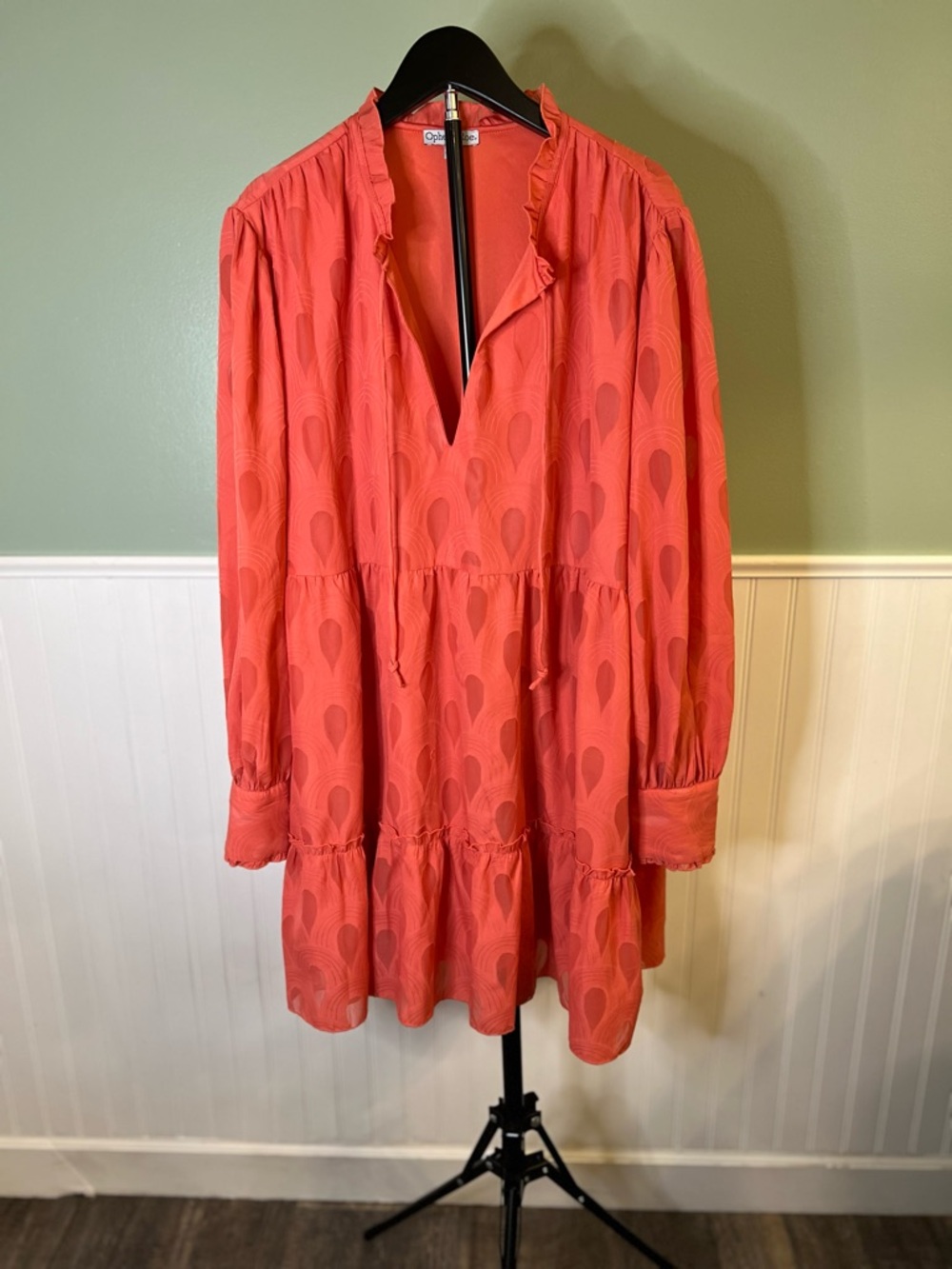 Ophelia Roe Woven Coral Midi Dress with Subtle Teardrop Pattern size 1X